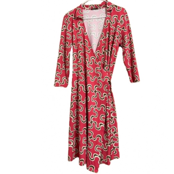 J. McLaughlin Women’s Vibrant Pink Multi Abstract Print Wrap Dress Sz-M - Picture 1 of 8